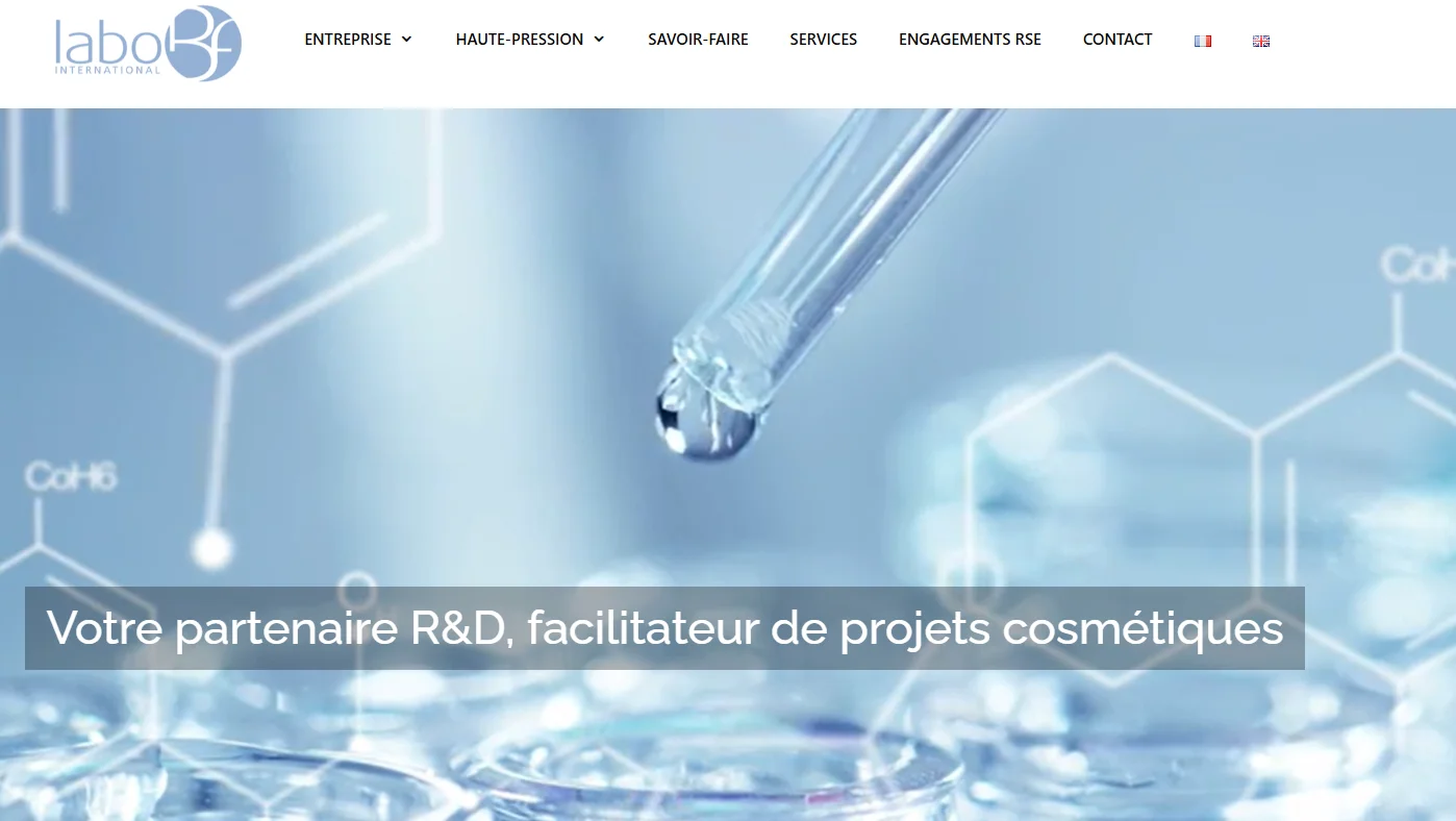 Dropper releasing liquid into petri dish with chemical structure diagram in background, representing cosmetic R&D facilitation.